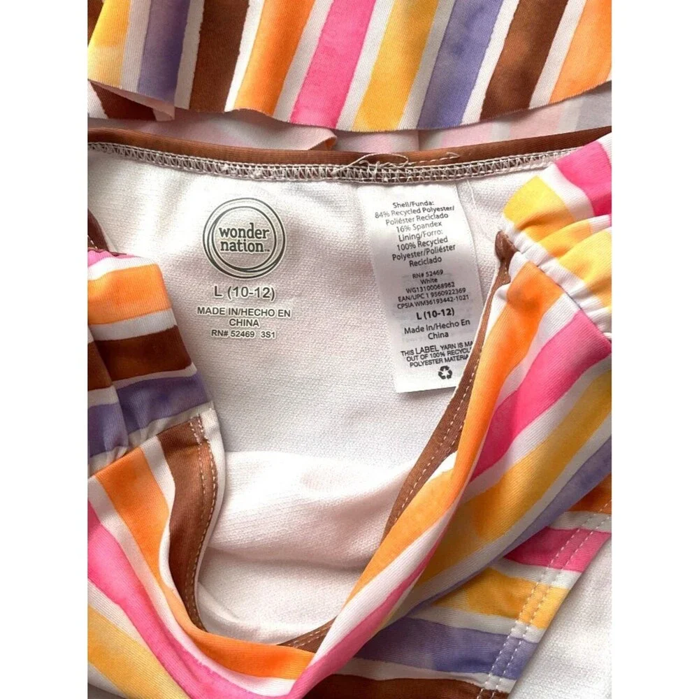 Like New Wonder Nation Girls Striped Tankini Swimming Suit 2 Pc Set UPF 50+